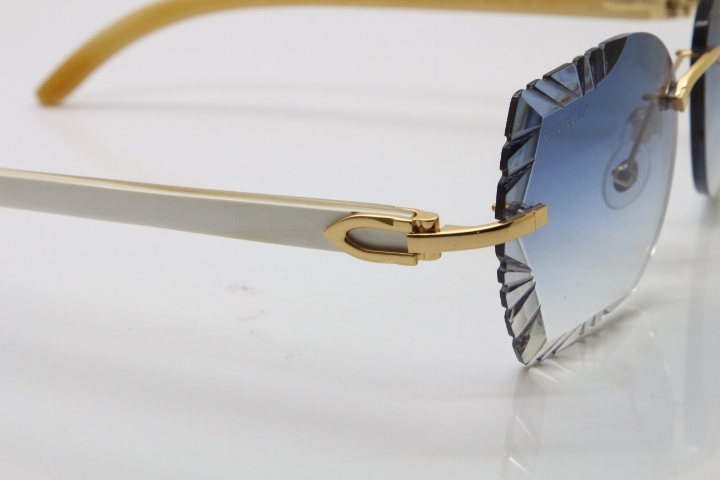 Cartier Rimless Carved Lens Original White Genuine Natural 8200762A Sunglasses in Silver Blue Lens New