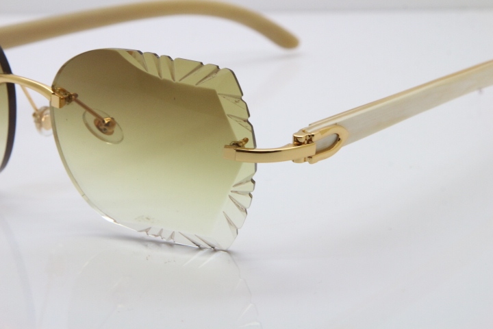 Cartier Rimless Carved Lens Original White Genuine Natural 8200762A Sunglasses in Silver Brown Lens New