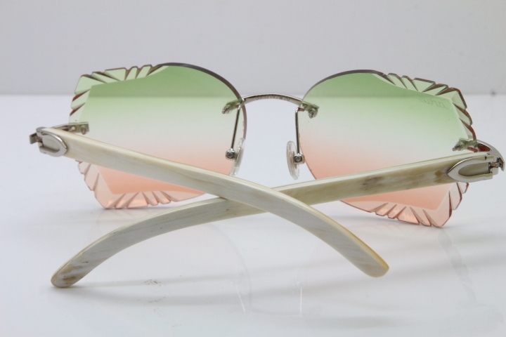 Cartier Rimless Carved Lens Original White Genuine Natural 8200762A Sunglasses in Silver Green Mix Brown Lens New