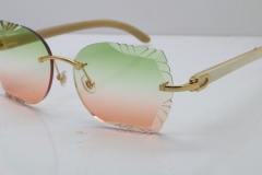 Cartier Rimless Carved Lens Original White Genuine Natural 8200762A Sunglasses in Silver Green Mix Brown Lens New