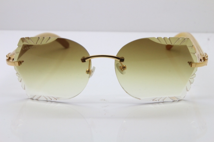 Cartier Rimless Carved Lens Original White Genuine Natural 8200762A Sunglasses in Silver Brown Lens New