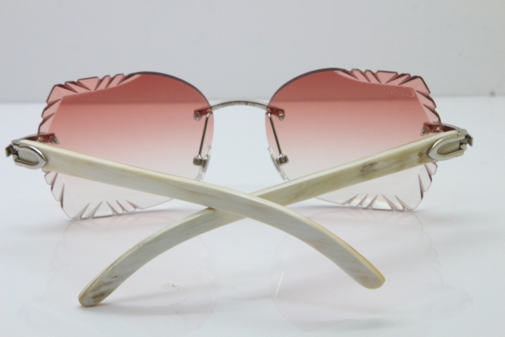 Cartier Rimless Carved Lens Original White Genuine Natural 8200762A Sunglasses in Silver Pink Lens New