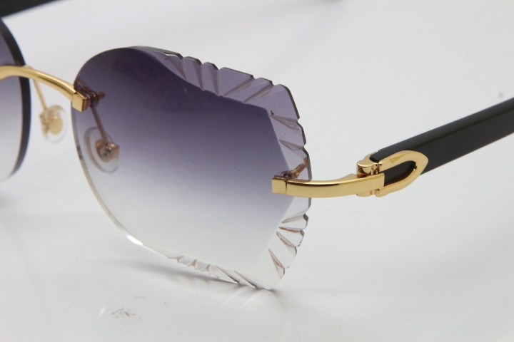 Cartier Rimless Carved Lens Original Black Buffalo Horn 8200762A Sunglasses in Silver Gray Lens New