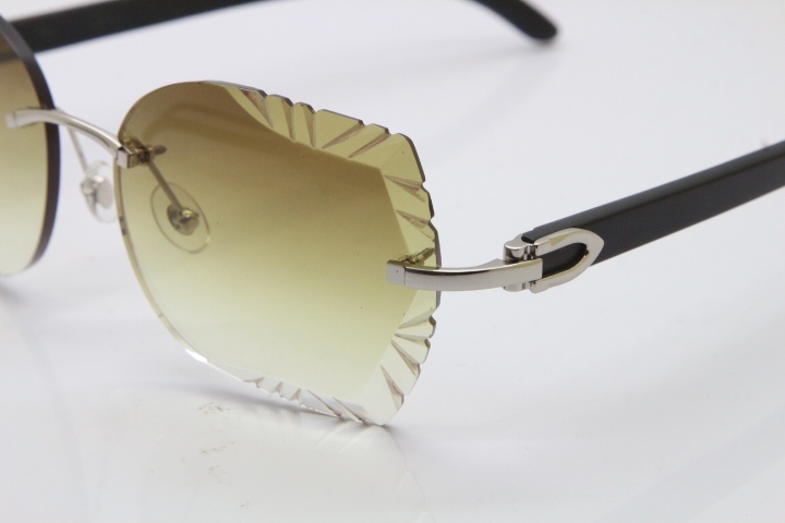 Cartier Rimless Carved Lens Original Black Buffalo Horn 8200762A Sunglasses in Gold Brown Lens New