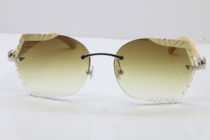 Cartier Rimless Carved Lens Original White Genuine Natural 8200762A Sunglasses in Silver Brown Lens New