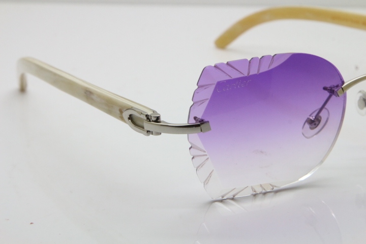 Cartier Rimless Carved Lens Original White Genuine Natural 8200762A Sunglasses in Silver Purple Lens New