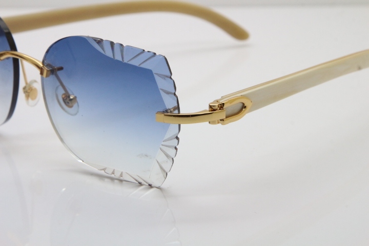 Cartier Rimless Carved Lens Original White Genuine Natural 8200762A Sunglasses in Silver Blue Lens New