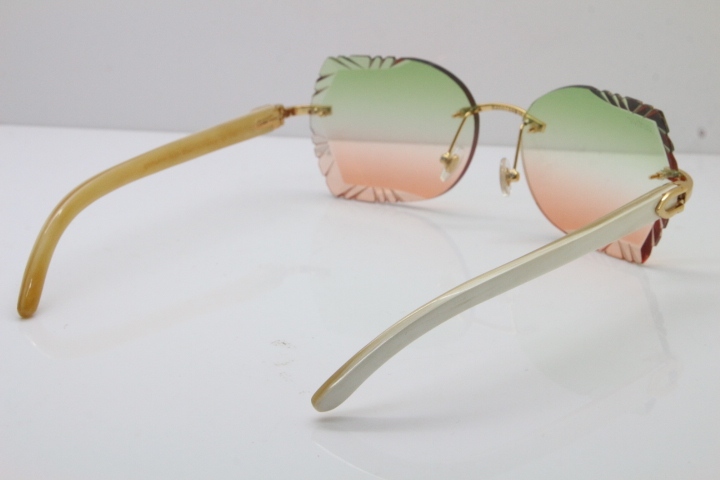 Cartier Rimless Carved Lens Original White Genuine Natural 8200762A Sunglasses in Silver Green Mix Brown Lens New