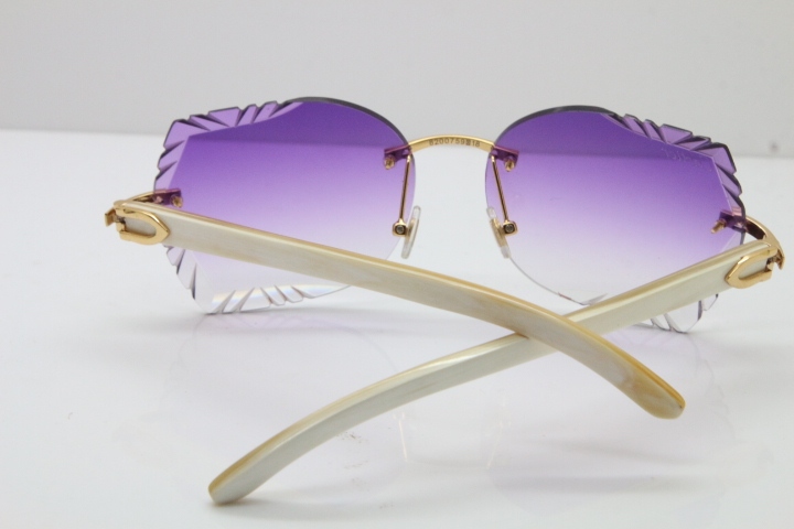 Cartier Rimless Carved Lens Original White Genuine Natural 8200762A Sunglasses in Silver Purple Lens New