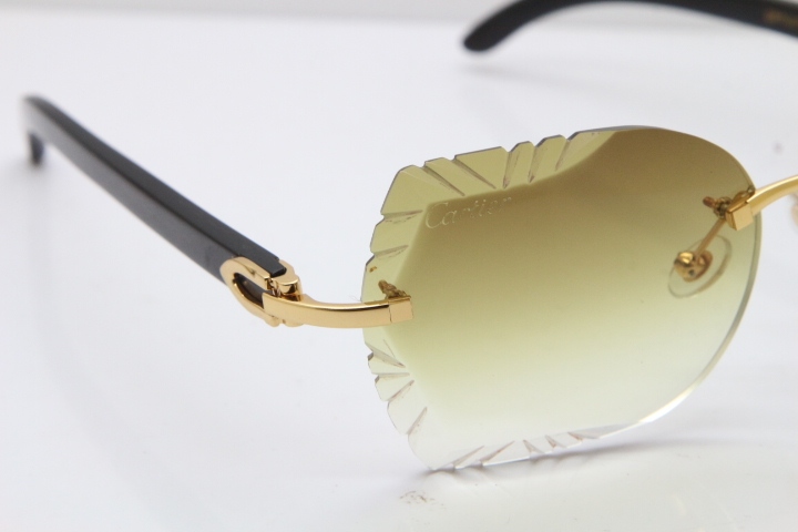 Cartier Rimless Carved Lens Original Black Buffalo Horn 8200762A Sunglasses in Gold Brown Lens New