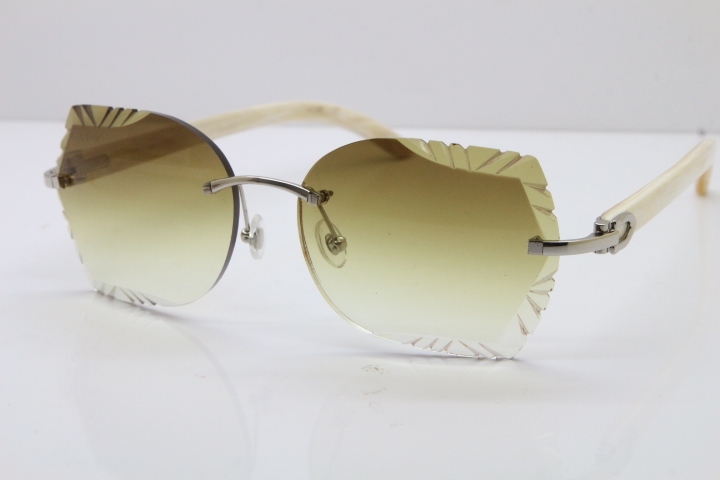 Cartier Rimless Carved Lens Original White Genuine Natural 8200762A Sunglasses in Silver Brown Lens New