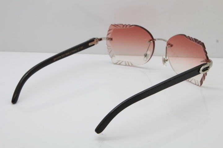 Cartier Rimless Carved Lens Original Black Buffalo Horn 8200762A Sunglasses in Gold Pink Lens New
