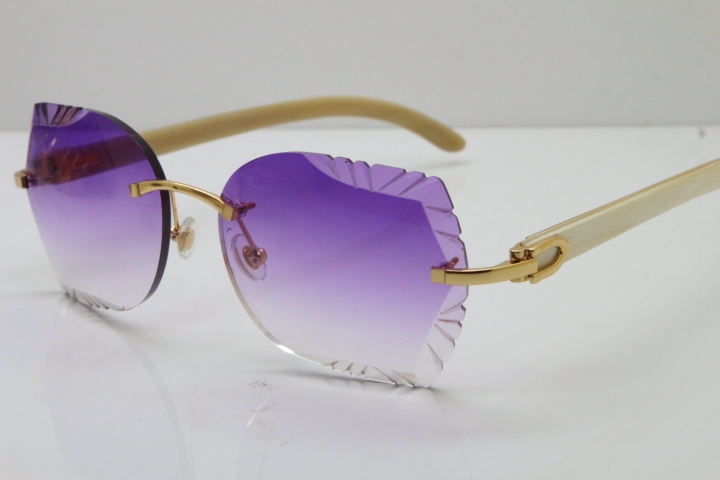 Cartier Rimless Carved Lens Original White Genuine Natural 8200762A Sunglasses in Silver Purple Lens New