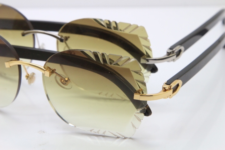 Cartier Rimless Carved Lens Original Black Buffalo Horn 8200762A Sunglasses in Gold Brown Lens New