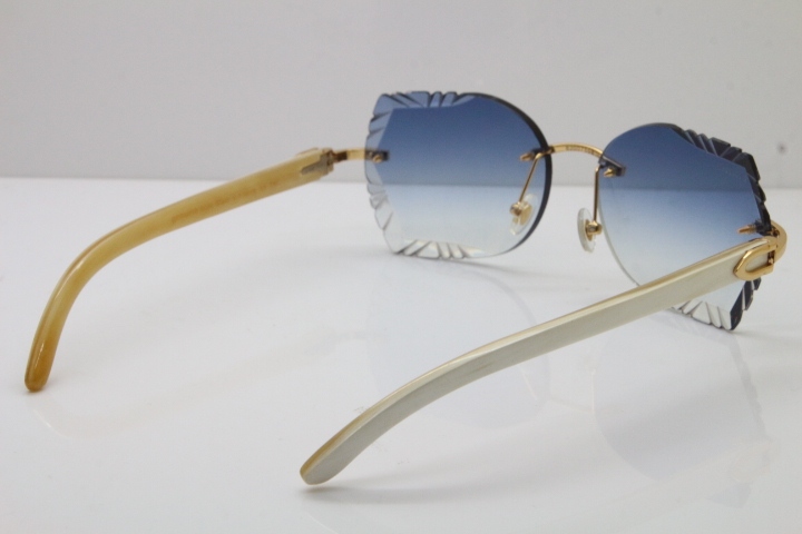 Cartier Rimless Carved Lens Original White Genuine Natural 8200762A Sunglasses in Silver Blue Lens New