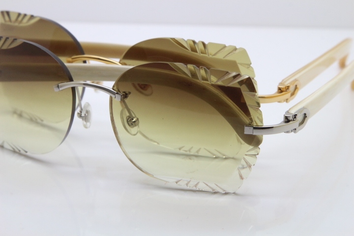 Cartier Rimless Carved Lens Original White Genuine Natural 8200762A Sunglasses in Silver Brown Lens New