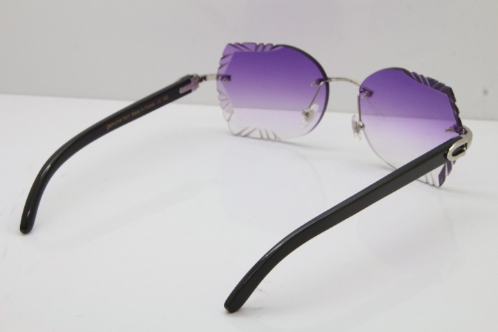 Cartier Rimless Carved Lens Original Black Buffalo Horn 8200762A Sunglasses in Gold Purple Lens New