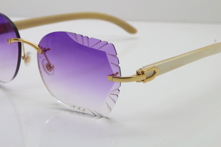 Cartier Rimless Carved Lens Original White Genuine Natural 8200762A Sunglasses in Silver Purple Lens New