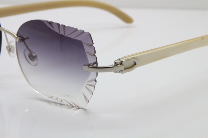 Cartier Rimless Carved Lens Original White Genuine Natural 8200762A Sunglasses in Silver Gray Lens New