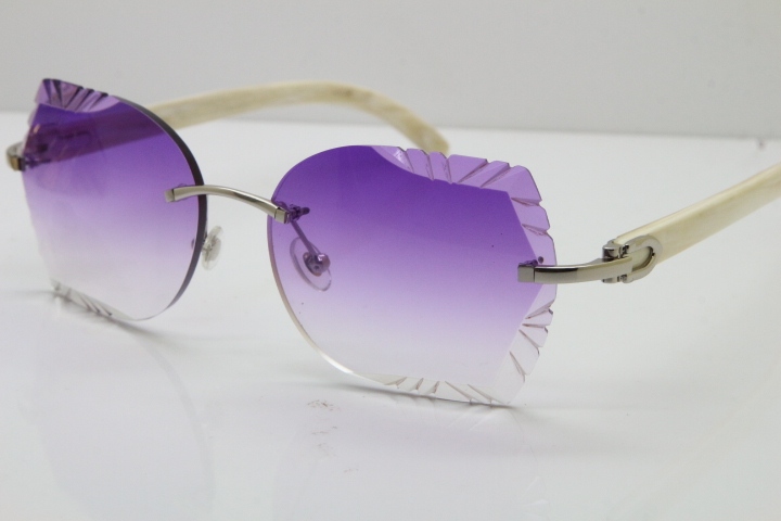 Cartier Rimless Carved Lens Original White Genuine Natural 8200762A Sunglasses in Silver Purple Lens New