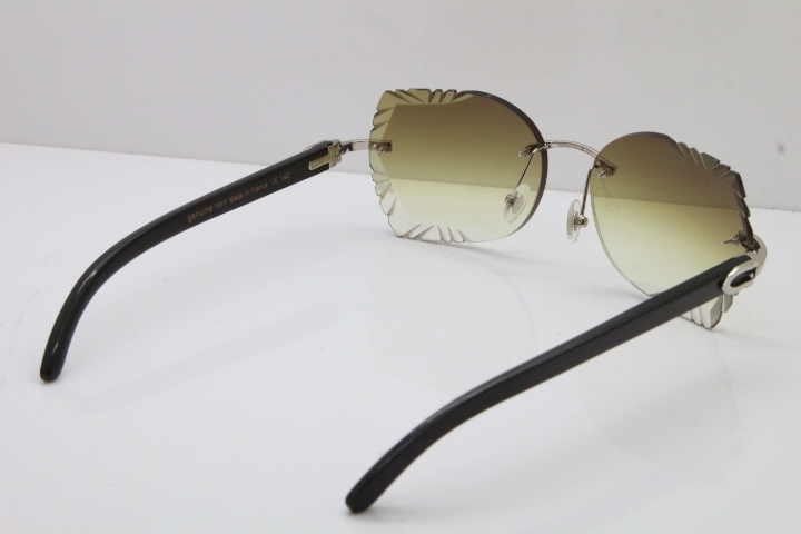 Cartier Rimless Carved Lens Original Black Buffalo Horn 8200762A Sunglasses in Gold Brown Lens New