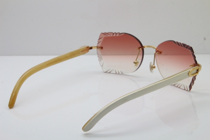 Cartier Rimless Carved Lens Original White Genuine Natural 8200762A Sunglasses in Silver Pink Lens New