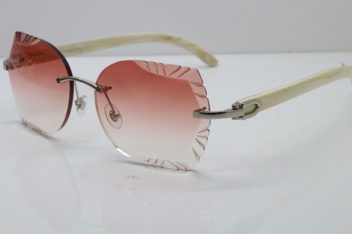 Cartier Rimless Carved Lens Original White Genuine Natural 8200762A Sunglasses in Silver Pink Lens New