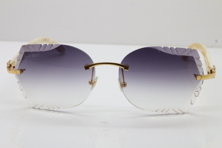 Cartier Rimless Carved Lens Original White Genuine Natural 8200762A Sunglasses in Silver Gray Lens New