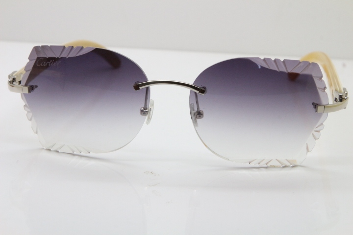 Cartier Rimless Carved Lens Original White Genuine Natural 8200762A Sunglasses in Silver Gray Lens New