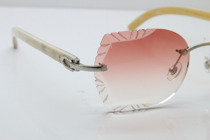 Cartier Rimless Carved Lens Original White Genuine Natural 8200762A Sunglasses in Silver Pink Lens New