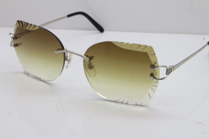 Cartier Rimless Carved Lens 3886172 Sunglasses in Gold Brown