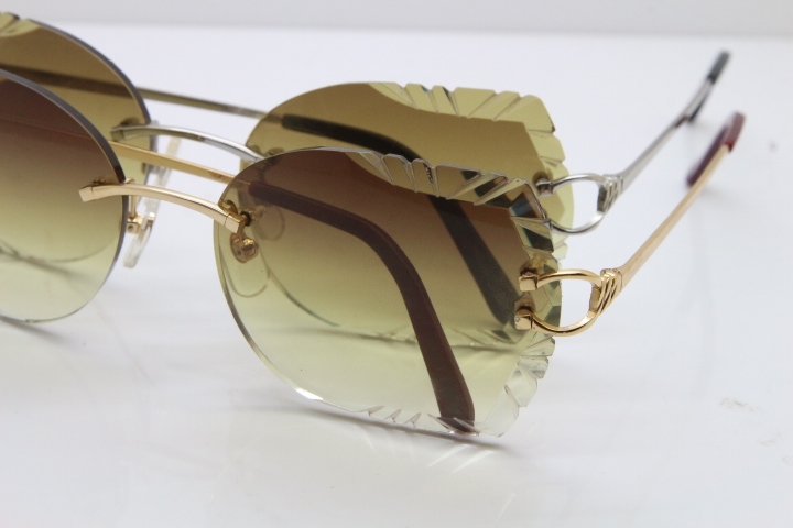 Cartier Rimless Carved Lens 3886172 Sunglasses in Gold Brown