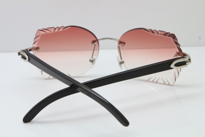 Cartier Rimless Carved Lens Original Black Buffalo Horn 8200762A Sunglasses in Gold Pink Lens New