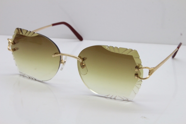 Cartier Rimless Carved Lens 3886172 Sunglasses in Gold Brown