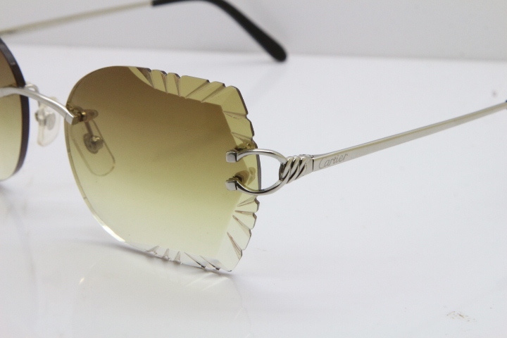 Cartier Rimless Carved Lens 3886172 Sunglasses in Gold Brown