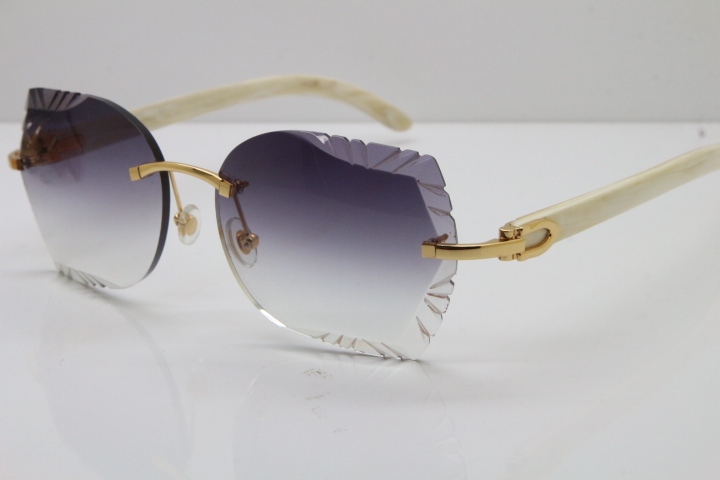 Cartier Rimless Carved Lens Original White Genuine Natural 8200762A Sunglasses in Silver Gray Lens New