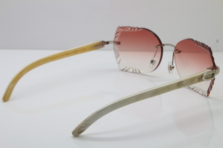 Cartier Rimless Carved Lens Original White Genuine Natural 8200762A Sunglasses in Silver Pink Lens New