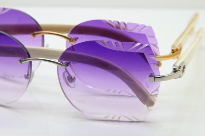 Cartier Rimless Carved Lens Original White Genuine Natural 8200762A Sunglasses in Silver Purple Lens New