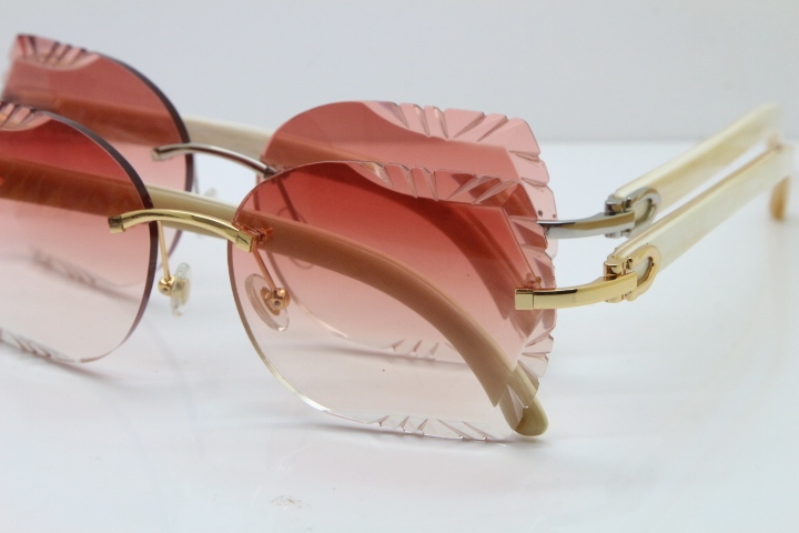 Cartier Rimless Carved Lens Original White Genuine Natural 8200762A Sunglasses in Silver Pink Lens New