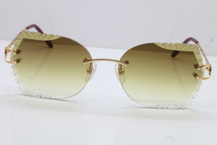 Cartier Rimless Carved Lens 3886172 Sunglasses in Gold Brown