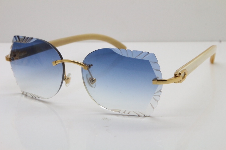 Cartier Rimless Carved Lens Original White Genuine Natural 8200762A Sunglasses in Silver Blue Lens New