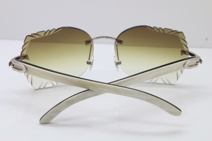 Cartier Rimless Carved Lens Original White Inside Black Buffalo Horn 8200762A Sunglasses in Gold Brown Lens New