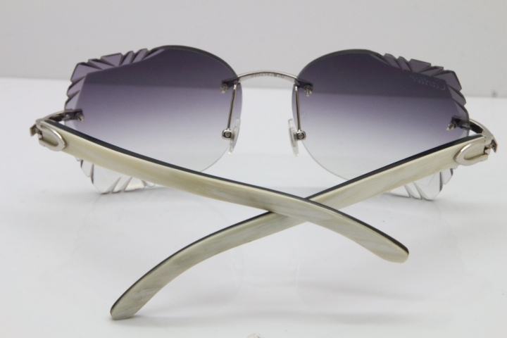 Cartier Rimless Carved Lens Original White Inside Black Buffalo Horn 8200762A Sunglasses in Silver Gray Lens New