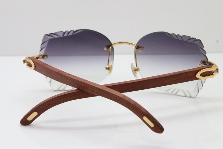 Cartier Rimless Carved Lens Original Wood 8200762A Sunglasses in Gold Gray Lens New