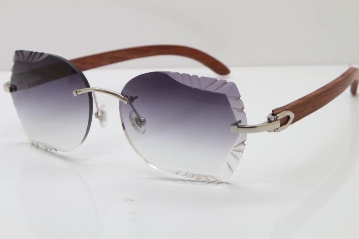 Cartier Rimless Carved Lens Original Wood 8200762A Sunglasses in Gold Gray Lens New