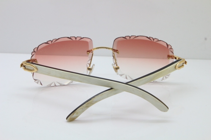 Cartier Rimless White Inside Black Buffalo Horn T8200762 Sunglasses in Gold Pink Lens New（Carved Lens）