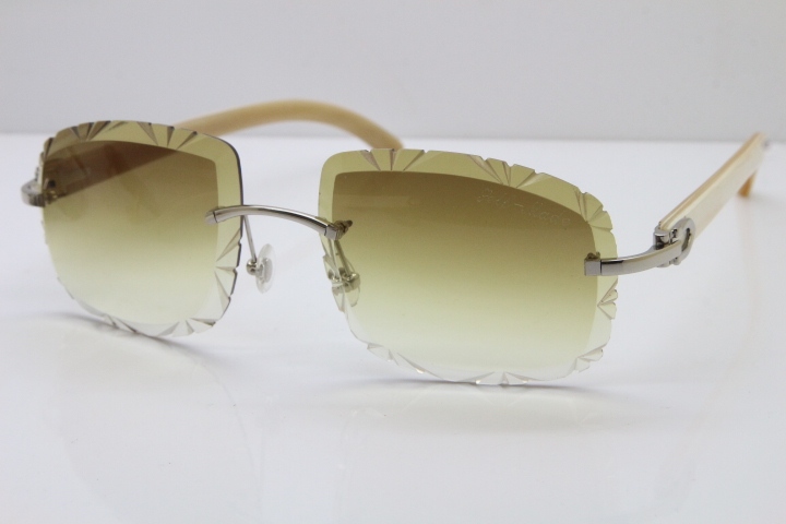 Cartier Rimless White Genuine Natural T8200762 Sunglasses in Silver Brown Lens New（Carved Lens）