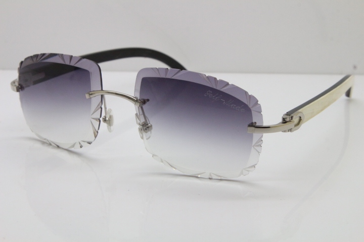 Cartier Rimless White Inside Black Buffalo Horn T8200762 Sunglasses in Silver Gray Lens New（Carved Lens）