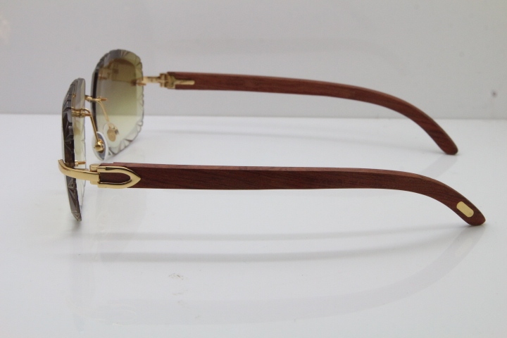 Cartier Rimless Original Wood T8200762 Sunglasses in Gold Brown Lens New（Carved Lens）