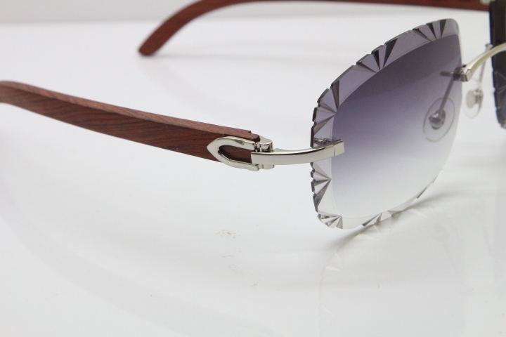 Cartier Rimless Original Wood T8200762 Sunglasses in Silver Gray Lens New（Carved Lens）